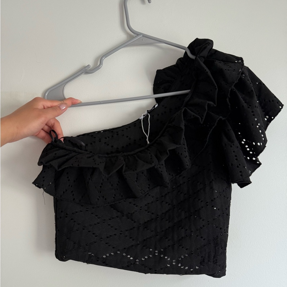 Zara Black One-Shoulder Ruffle Top
